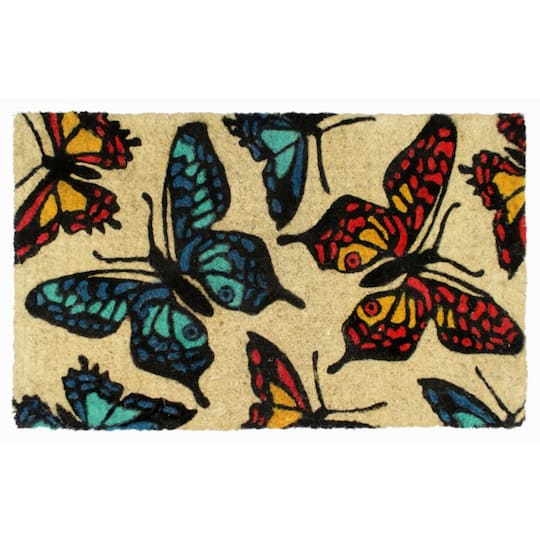 RugSmith Bleached Butterfly Handloom Woven Coir Doormat